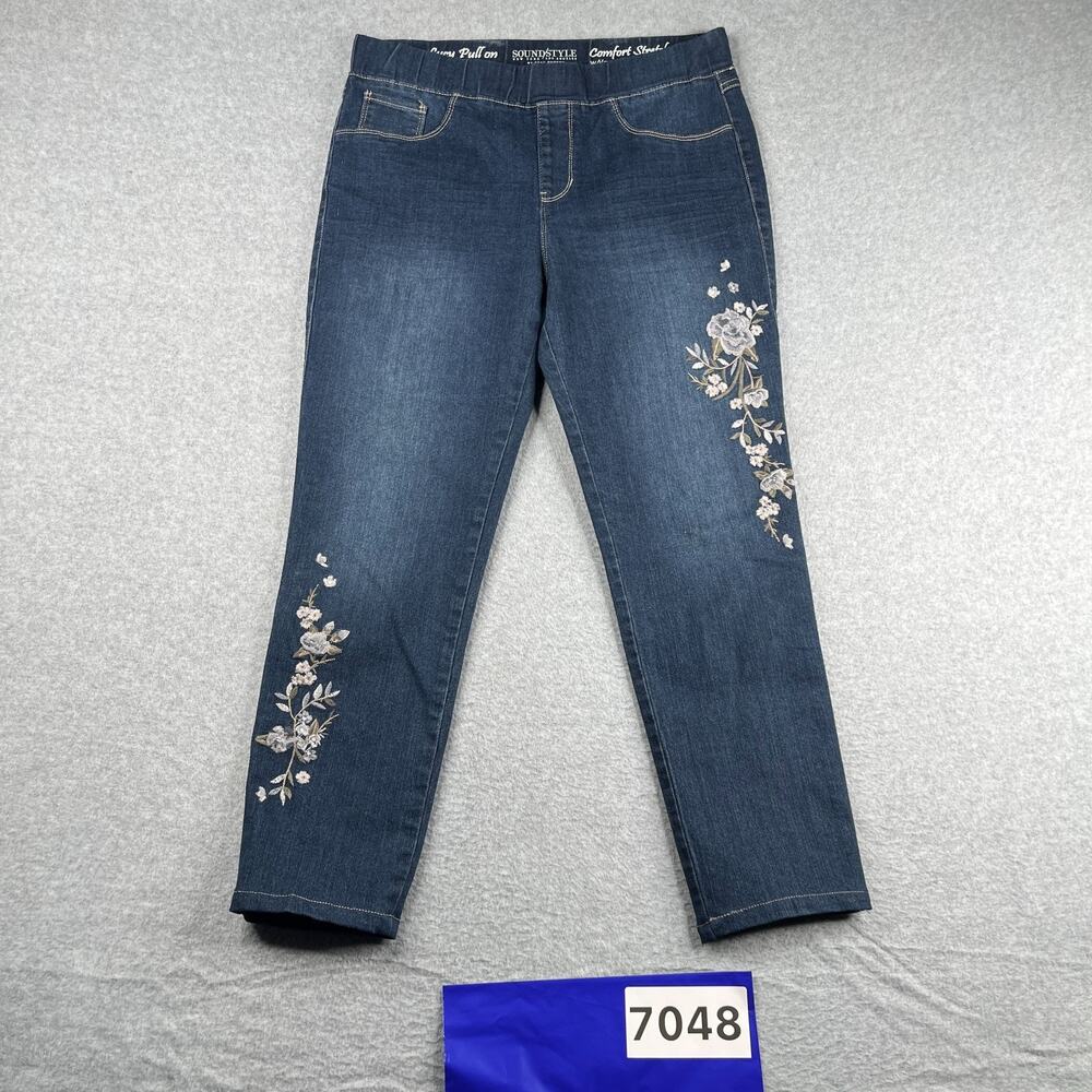 SoundStyle Floral Embroidered Jeggings Womens Size Large Comfort Stretch